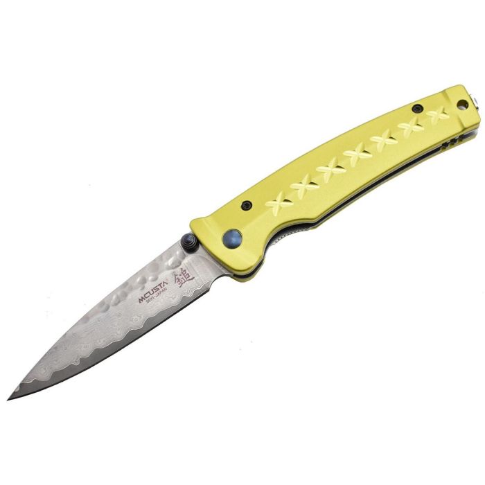 Mcusta MC-0164D Tsuchi Taschenmesser Damastklinge mit zitronengelbem Aluminiumgriff