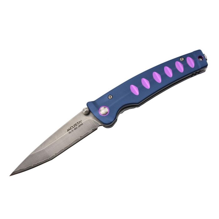 Mcusta MC-0043C Katana Tanto San Mai Taschenmesser mit VG-10-Klinge und blau/violettem Aluminiumgriff